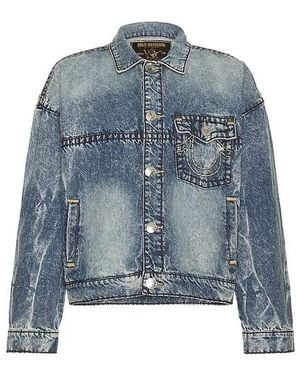 TRUE RELIGION Super T Cropped Denim Jacket - Blue