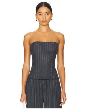 Miaou Pinstriped Wool Corset Top - Black