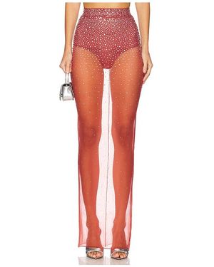 Alex Perry Crystal Mesh Maxi Skirt - Red