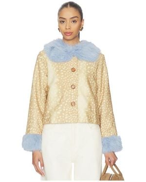 Never Fully Dressed Deer Print Jacket With Fur Trims - White