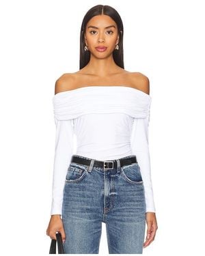 Susana Monaco Off-Shoulder Gathered Long Sleeve Top - White