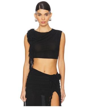 Nbd Mesh Floral Ruffle Top - Black