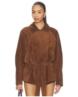 AEXAE Leather Suede Belted Jacket - Brown