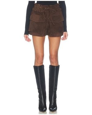 AEXAE SHORT MINI AVEC POCHES EN DAIM DE CUIR D'AGNEAU en Chocolate - Noir