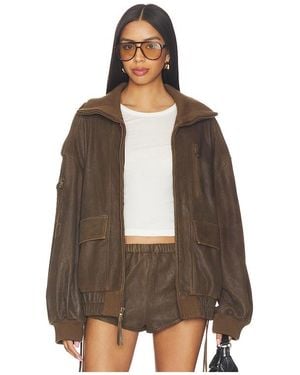 Spell Fontaine Leather Bomber Jacket - Brown