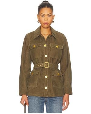L'Agence Ishani Belted Suede Jacket - Green