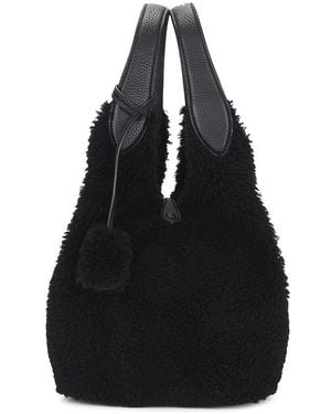 Polo Ralph Lauren Shearling & Pebble Leather Tote Medium - Black