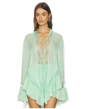 Blumarine Georgette Top With Lace - Green