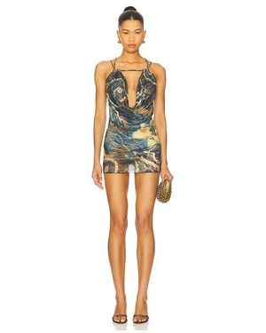 Jaded London Strappy Back Printed Plunge Dress - Green
