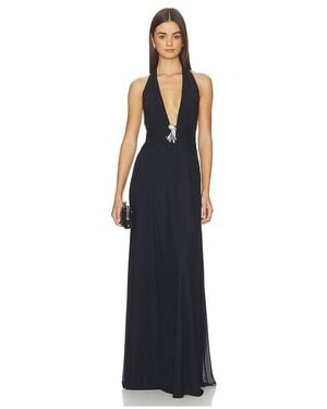 Kate Barton Plunge Neckline Mesh Halter Dress - Blue