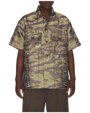 Beams Plus Mil-Sht Tiger Stripe Mesh Jacquard - Brown