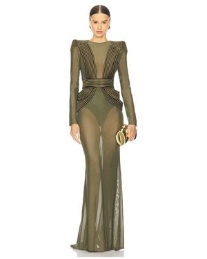 Zhivago Sheer Mesh Padded Gown - Green