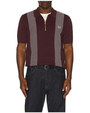 Fred Perry Panel Detail Knitted Polo Shirt - Brown