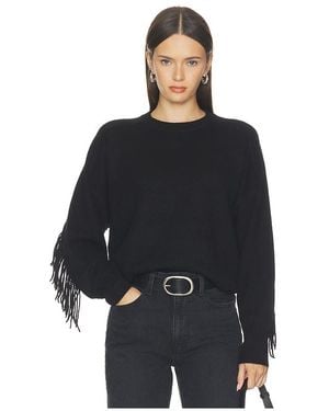White + Warren Cashmere Blend Luxe Fringe Crew Sweater - Black