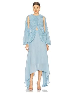 ROKH Shirred Poncho Vest Midi Dress - Blue