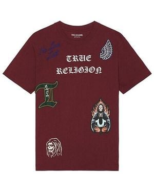 True Religion Short Sleeve Patch Embro Tee - Red