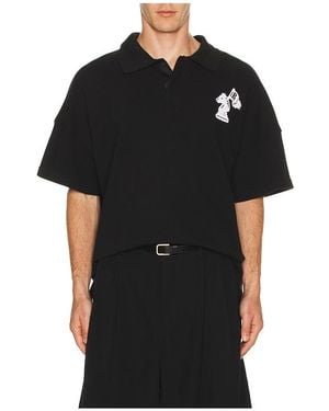 Rhude Pique Boxy Polo Shirt - Black