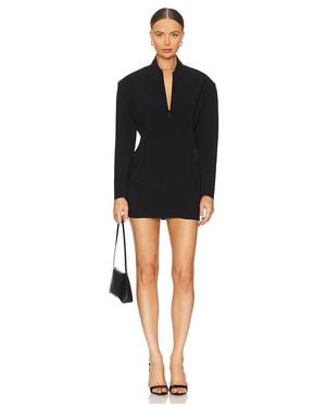 Norma Kamali Oversized Long Sleeve Shoulder Pad Front Zip Mini Dress - Black