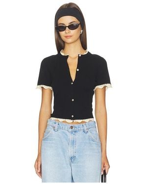 Alice + Olivia Ciara Shortsleeve Cardigan With Trim - Blue