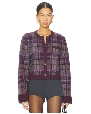NAADAM Luxe Plaid Jacquard Cardigan - Purple