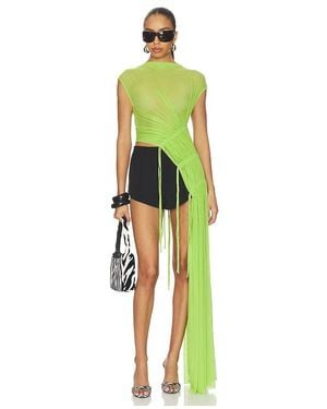 David Koma Asymmetric Cut Ruched Mesh Top - Green