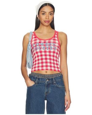 The Laundry Room Cowboy Country Denim Rib Tank Top - Red