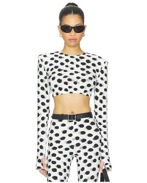 Norma Kamali Cropped Long Sleeve Shoulder Pad Top - White