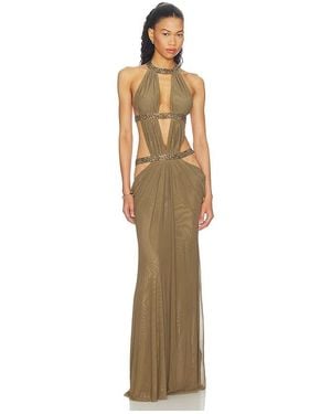 double layered dress in brown jaded london 6AM Cut Out Maxi Dress in Moss | Jaded London main image 1
