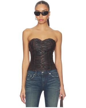 One Teaspoon Leather Strapless Bustier Top - Blue