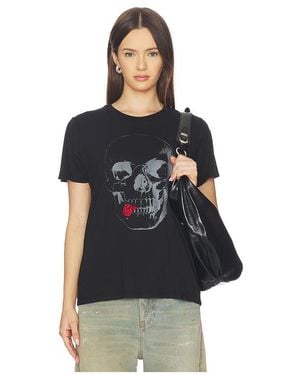 Lauren Moshi Crystal Tongue Skull Boyfriend Tee - Black