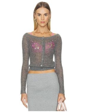 ShuShu/Tong Beaded Floral Embellished Knit Cardigan - Gray
