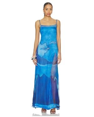 Donde Esteban Es Vedra Long Silk Dress - Blau