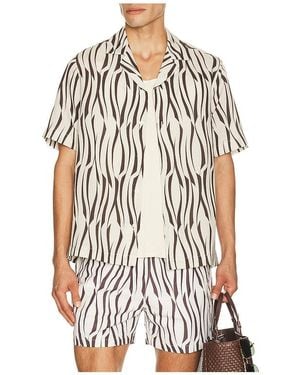 Frescobol Carioca Roberto Lyocell Blend Vento Print Short Sleeve Shirt - White