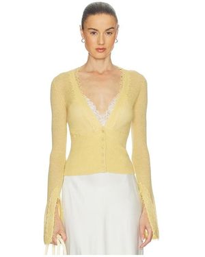 Helsa Bridgitte Lace Trim Cardigan - Yellow