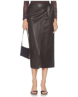 LNA Vega Faux Leather Wrap Skirt - Black