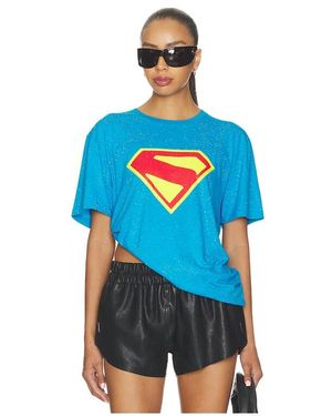 David Koma Supergirl Logo Printed Rhinestone T-Shirt - Blue
