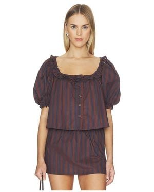 WeWoreWhat Puff Sleeve Button Up Top - Purple