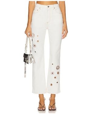 Area Crystal Grommet Straight Leg Jean - White