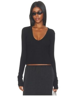 ÉTERNE Top De Manga Larga Con Cuello En V De Punto Acanalado En Color Negro Talla (También En S)