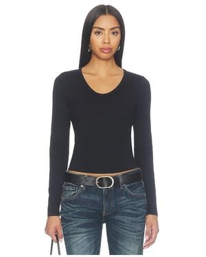 PERFECTWHITETEE Shaya Long Sleeve V Neck Tee - Black