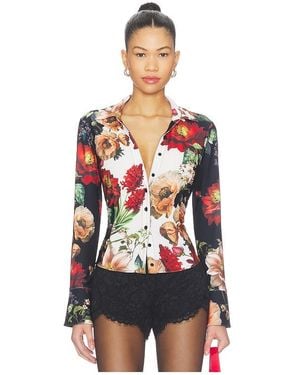 Alice + Olivia Freya Fitted Nipped Waist Button Down Top - Red
