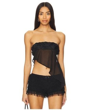 Jaded London Ruffle Flower Asymmetric Corset Top - Black