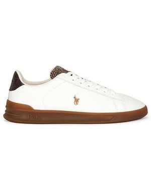 Polo Ralph Lauren Heritage Court Iii Leather & Croc Low-Top Trainer - White