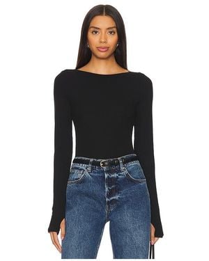 LNA Bellina Ribbed Long Sleeve Top - Black