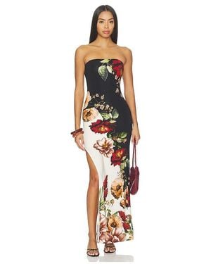 Alice + Olivia Delora Strapless Cutaway Side Slit Maxi Dress - Multicolor