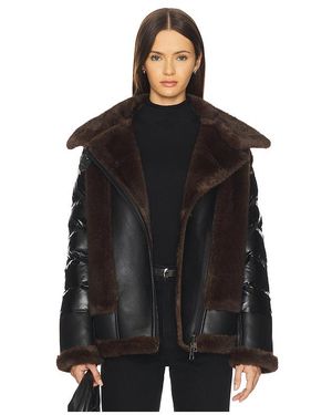 Jocelyn Faux Mink & Leather Moto Jacket - Black