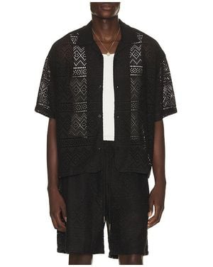 Honor The Gift Pointelle Crochet Camp Collar Shirt - Black