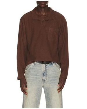 Rhythm Vintage Terry Long Sleeve Polo - Brown