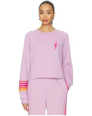 Aviator Nation Bolt Rugby Stitch Cropped Crew Sweatshirt - Pink