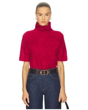 Soft Goat Kurzarm-Rollkragenpullover Aus Gebürstetem Leder - Rot